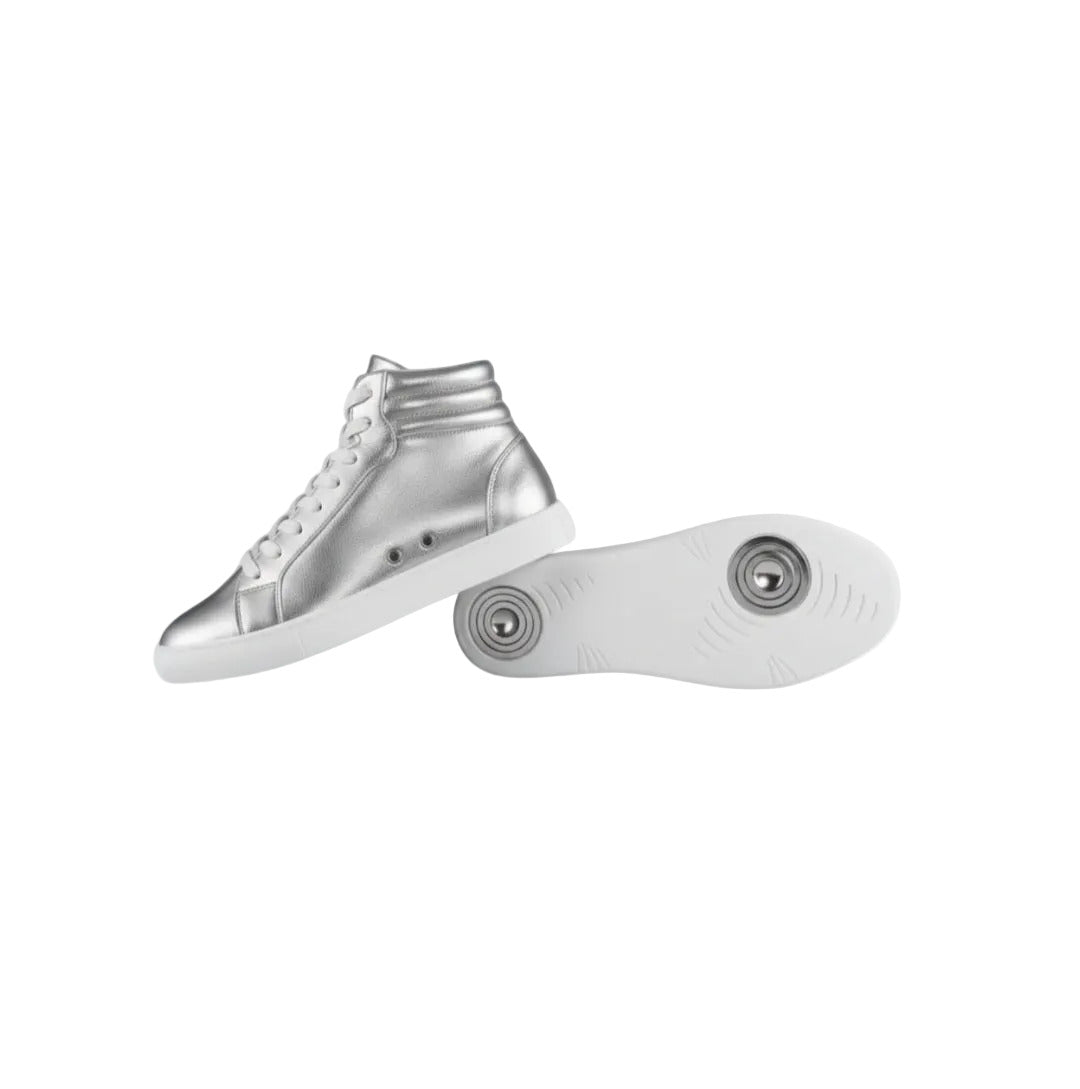 Sneaker GERO Noah Silver Vortex Wish Dance Shop, scarpa alta in ecopelle argento, suola bianca, stile moderno e comfort vegan.