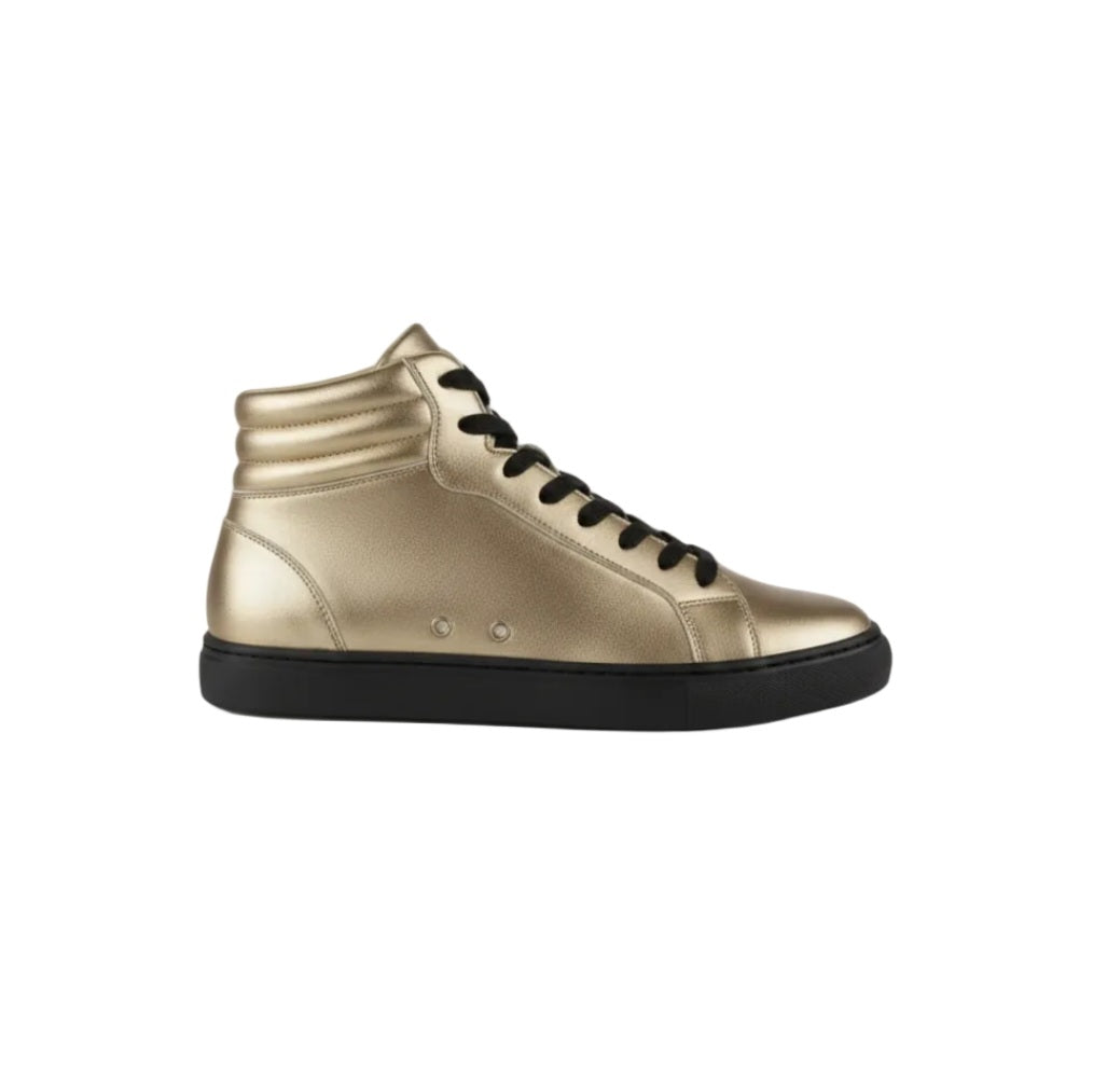 Sneaker GERO Gold Black Vortex Wish Dance Shop, collo alto, ecopelle oro, suola nera gomma e resina, design elegante e confortevole