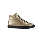 Carica immagine nella Galleria, Sneaker GERO Gold Black Vortex Wish Dance Shop, collo alto, ecopelle oro, suola nera gomma e resina, design elegante e confortevole
