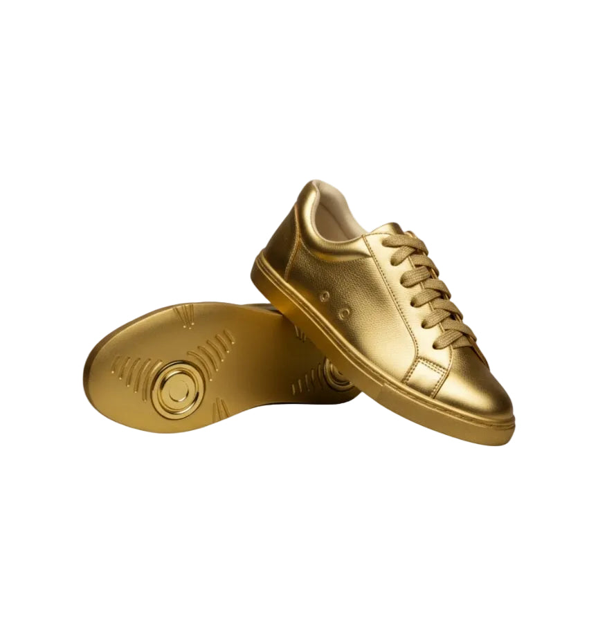 Sneaker ecopelle dorata ATACA Gioele Vortex con suola bianca in gomma, design elegante e comfort leggero, stile vegan.