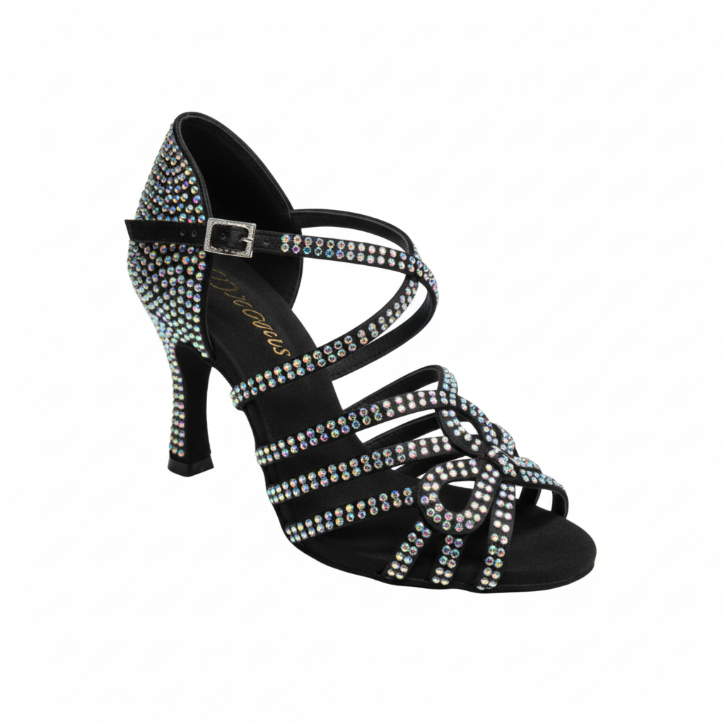 Scarpa da ballo donna NORA Dreams Gold Wish Dance Shop in raso oro con cinturino incrociato, strass e tacco a rocchetto