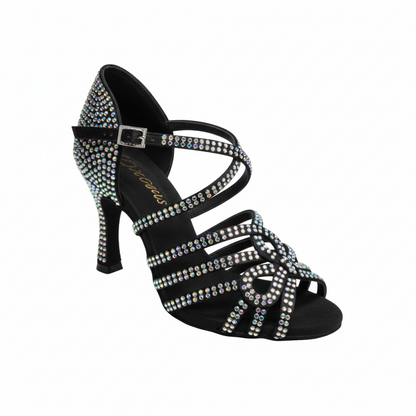 Scarpa da ballo donna NORA Dreams Gold Wish Dance Shop in raso oro con cinturino incrociato, strass e tacco a rocchetto
