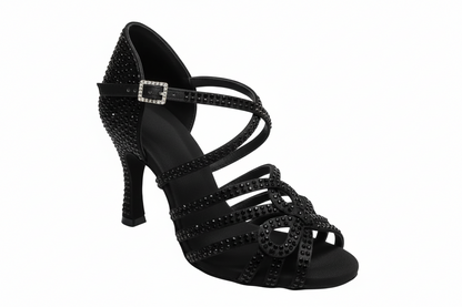Scarpe da ballo donna NORA Dreams Gold Wish Dance Shop in raso oro con cinturino incrociato, strass e tacco a rocchetto