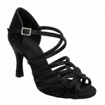 Load image into Gallery viewer, NORA Dreams Gold (L2576S) - Scarpa da Ballo da Donna in Raso Oro Flash cinturino incrociato alla Caviglia con Strass Boreali Tacco a Rocchetto
