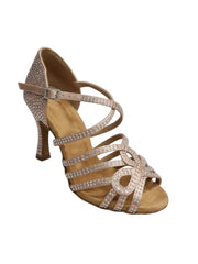 Load image into Gallery viewer, NORA Dreams Gold (L2576S) - Scarpa da Ballo da Donna in Raso Oro Flash cinturino incrociato alla Caviglia con Strass Boreali Tacco a Rocchetto