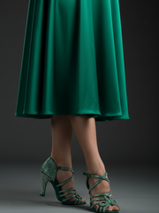 Carica immagine nella Galleria, NORA Dreams Green (L2576S) - Scarpa da Ballo da Donna in Raso Verde Smeraldo cinturino incrociato al Collopiede con Strass Boreali Tacco a Rocchetto