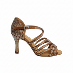Load image into Gallery viewer, NORA Dreams Bronzo (L2576S) - Scarpa da Ballo da Donna in Raso Bronzo Tan cinturino incrociato alla Caviglia con Strass Boreali Tacco a Rocchetto
