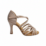 Load image into Gallery viewer, NORA Dreams Flash (L2576S) - Scarpa da Ballo da Donna in Raso Carne Flash cinturino incrociato alla Caviglia con Strass Boreali Tacco a Rocchetto
