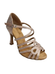 Load image into Gallery viewer, NORA Dreams Flash (L2576S) - Scarpa da Ballo da Donna in Raso Carne Flash cinturino incrociato alla Caviglia con Strass Boreali Tacco a Rocchetto