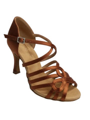 Carica immagine nella Galleria, ROSY Dreams Bronzo SS (L2576SS) - Scarpa da Ballo da Donna in Raso Bronzo Tan cinturino incrociato al Collopiede Tacco a Rocchetto