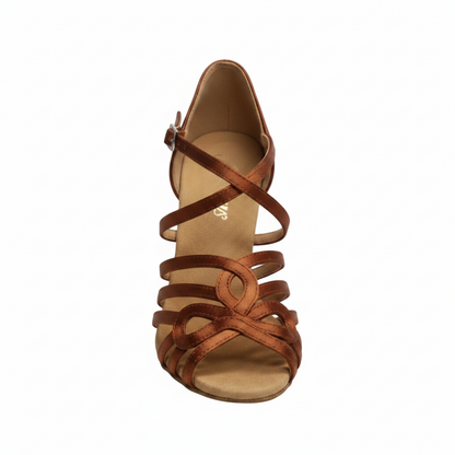 ROSY Dreams Bronce SS (L2576SS) - Zapatilla de Baile de Satén Bronce Tan para Mujer con Tira Cruzada en el Empeine y Tacón de Carrete