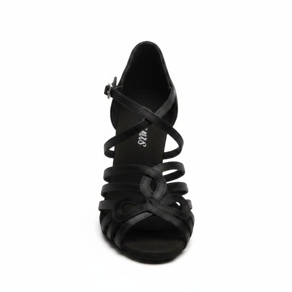 ROSY Dreams Black SS (L2576SS) - Zapato de Baile de Mujer de Satén Negro con Correa Cruzada al Tobillo y Tacón de Carrete