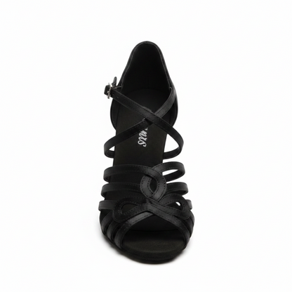 ROSY Dreams Black SS (L2576SS) - Zapato de Baile de Mujer de Satén Negro con Correa Cruzada al Tobillo y Tacón de Carrete