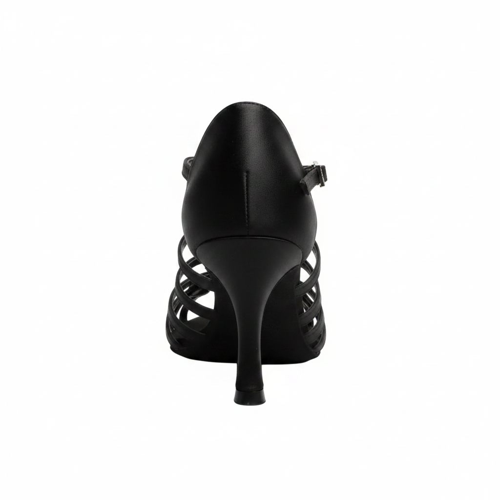 ROSY Dreams Black SS (L2576SS) - Zapato de Baile de Mujer de Satén Negro con Correa Cruzada al Tobillo y Tacón de Carrete