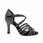 Carica immagine nella Galleria, NORA Dreams Black (L2576S) - Scarpa da Ballo da Donna in Raso Nero cinturino incrociato al Collopiede con Strass Boreali Tacco a Rocchetto
