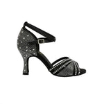 Carica immagine nella Galleria, LULY Dreams Black (L3/L640) - Scarpa da Ballo da Donna in Raso Nero cinturino incrociato alla Caviglia con Strass Boreali Tacco a Rocchetto
