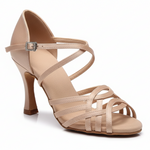 Carica immagine nella Galleria, CAROLIN QC (Marea L14) - Scarpa Da Donna Linea Bi-Flex in Raso Seta Carne Con Swarovski Boreali e Tacco a Rocchetto/Slim Latino Alto
