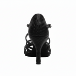 Carica immagine nella Galleria, NORA Dreams Total Black (L2576S) - Scarpa da Ballo da Donna in Raso Nero cinturino incrociato al Collopiede con Strass Neri Tacco a Rocchetto
