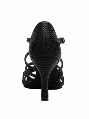 Carica immagine nella Galleria, NORA Dreams Total Black (L2576S) - Scarpa da Ballo da Donna in Raso Nero cinturino incrociato al Collopiede con Strass Neri Tacco a Rocchetto