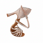 Carica immagine nella Galleria, CAROLIN QC (Marea L14) - Scarpa Da Donna Linea Bi-Flex in Raso Seta Carne Con Swarovski Boreali e Tacco a Rocchetto/Slim Latino Alto

