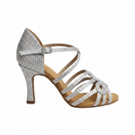 Carica immagine nella Galleria, NORA Dreams Black (L2576S) - Scarpa da Ballo da Donna in Raso Nero cinturino incrociato al Collopiede con Strass Boreali Tacco a Rocchetto
