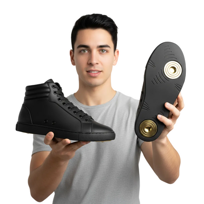 GERO VERSUS Black Gold Vortex (L0703FCE) - Sneaker Collo Alto in Ecopelle Totale Nera Materiale Vegan Suola Nera in Gomma e Caucciù Confort Light Flex Cerchi Oro Pivot