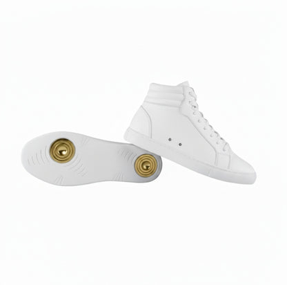 GERO WHITE GOLD Vortex (L0703FCE) - Sneaker Collo Alto in Ecopelle Totale Bianca Materiale Vegan Suola Bianca in Gomma e Caucciù Confort Light Flex Cerchi Oro Pivot
