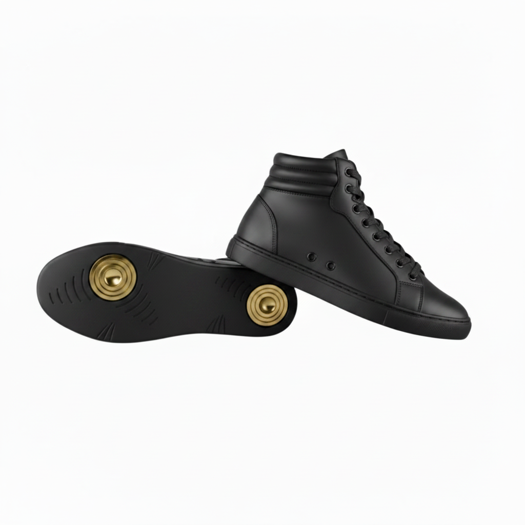 GERO WHITE GOLD Vortex (L0703FCE) - Sneaker Collo Alto in Ecopelle Totale Bianca Materiale Vegan Suola Bianca in Gomma e Caucciù Confort Light Flex Cerchi Oro Pivot