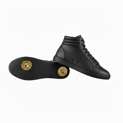 GERO WHITE GOLD Vortex (L0703FCE) - Sneaker Collo Alto in Ecopelle Totale Bianca Materiale Vegan Suola Bianca in Gomma e Caucciù Confort Light Flex Cerchi Oro Pivot