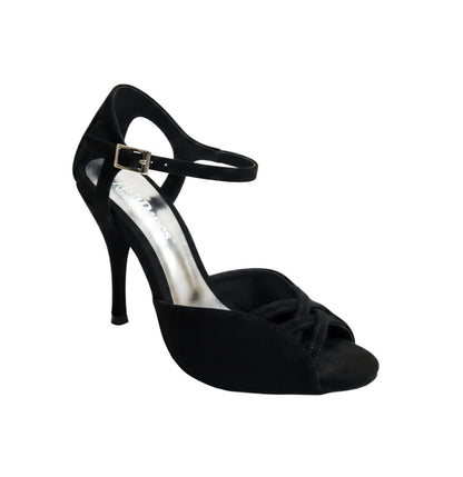 Morgane Scarlett (691) - Sandalo da Donna in Camoscio Nero con Fascette in Camoscio Nero e Tacco a Spillo Smaltato Nero Effetto Gommato