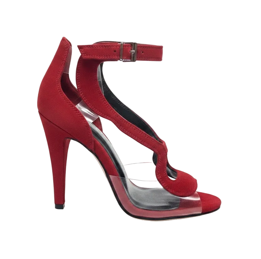 Angela - Women's Black Suede Sandal with Plexiglass Parts Wide Stiletto Heel