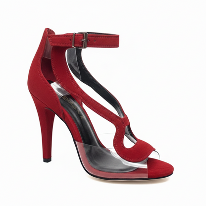 Angela - Women's Black Suede Sandal with Plexiglass Parts Wide Stiletto Heel