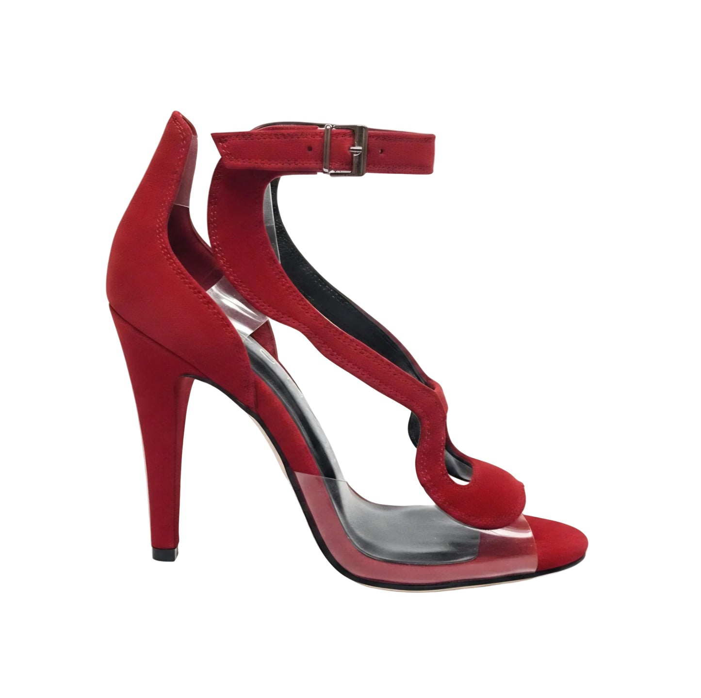 Angela - Women's Black Suede Sandal with Plexiglass Parts Wide Stiletto Heel