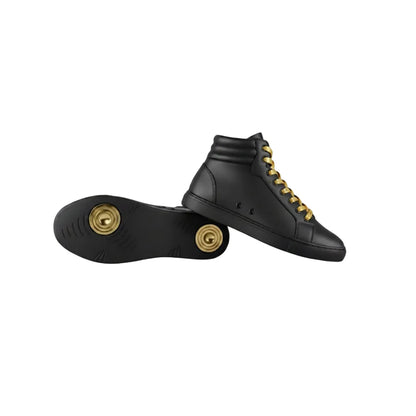 GERO VERSUS Black Gold Vortex (L0703FCE) - Sneaker Collo Alto in Ecopelle Totale Nera Materiale Vegan Suola Nera in Gomma e Caucciù Confort Light Flex Cerchi Oro Pivot