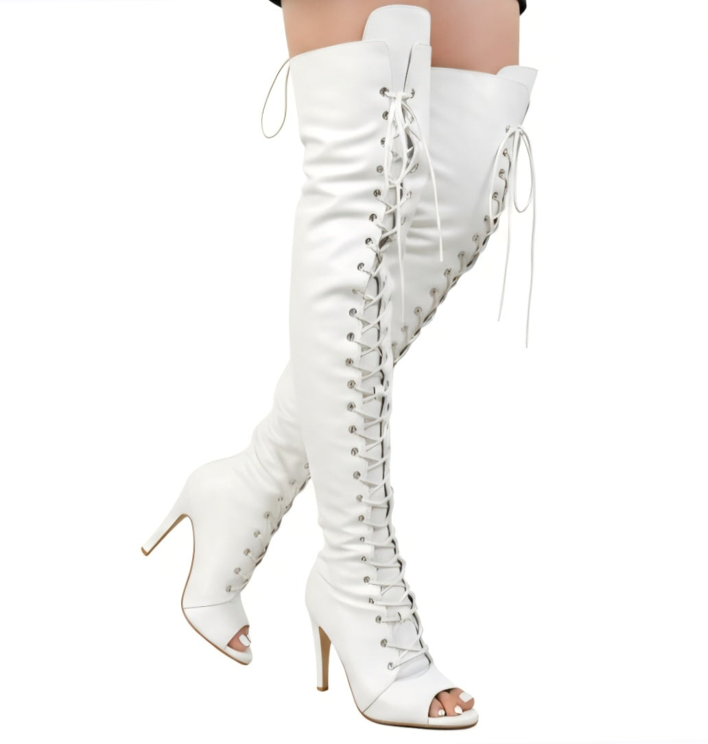 SOLANGE White (Art.2059 Sup ) - Stivale in Pelle Bianca Tacco a Spillo suola in Gommina