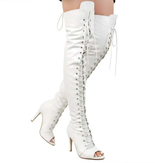 SOLANGE White (Art.2059 Sup ) - Stivale in Pelle Bianca Tacco a Spillo suola in Gommina