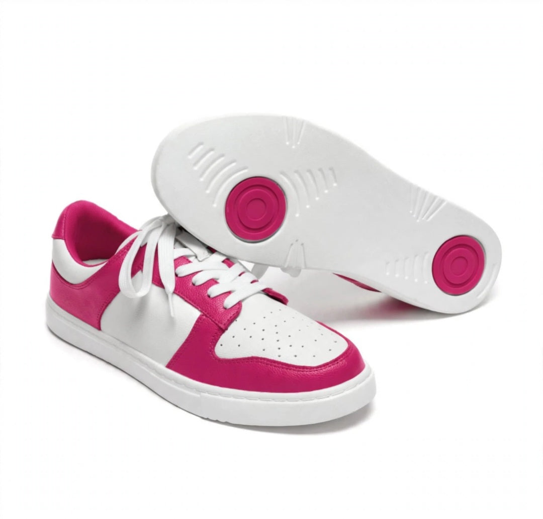 NIKY (L0702FCE) - Sneaker in Ecopelle Vegan Bianca e Fuxia Suola in Gommina e Resina Bianca Tecnica Cerchi Fuxia Pivot