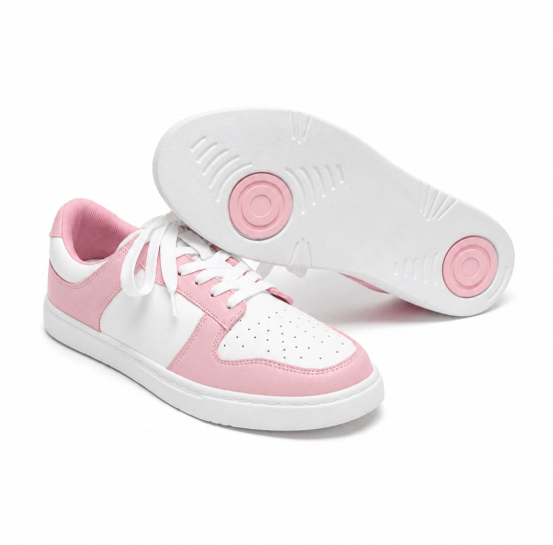 MAURA (L0702FCE) - Sneaker in Ecopelle Vegan Bianca e Rosa Incanto Suola in Gommina e Resina Bianca Tecnica Cerchi Fuxia Pivot