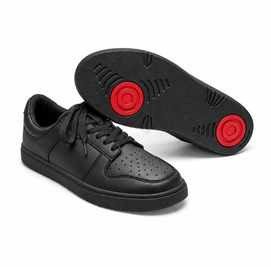 LOKI (L0702FCE) - Sneaker in Ecopelle Nera Vegan Suola Nera in Gommina e Resina Tecnica Cerchi Rossi