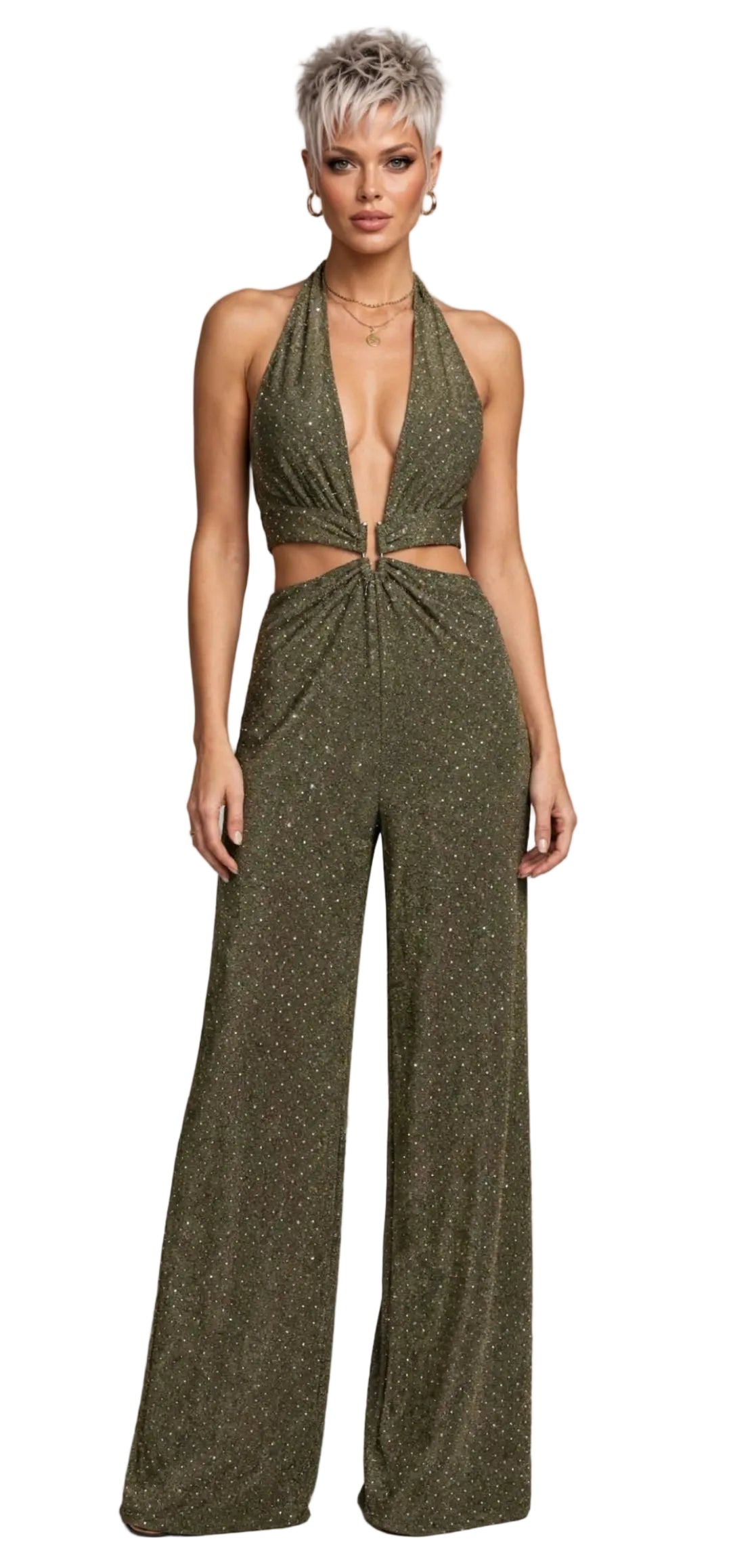 SIMONA JUMPSUIT – BIELASTISCHER STOFFOVERALL MIT APPLIKATION
