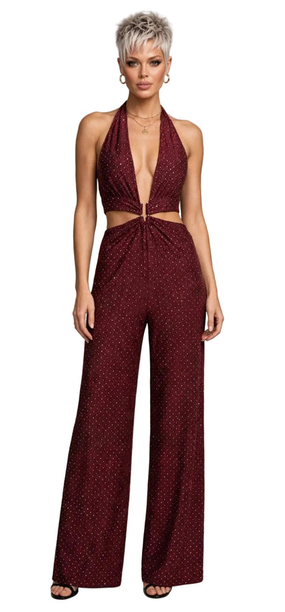 SIMONA JUMPSUIT – BIELASTISCHER STOFFOVERALL MIT APPLIKATION