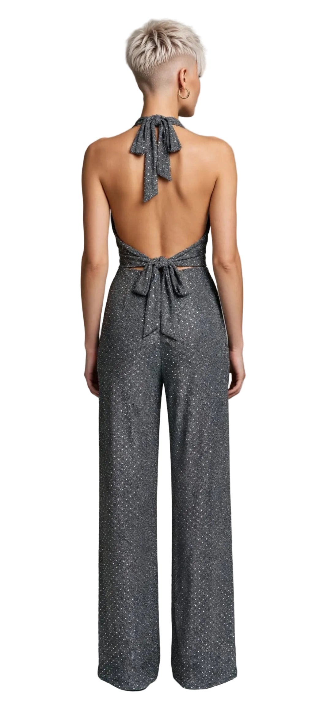SIMONA JUMPSUIT – BIELASTISCHER STOFFOVERALL MIT APPLIKATION
