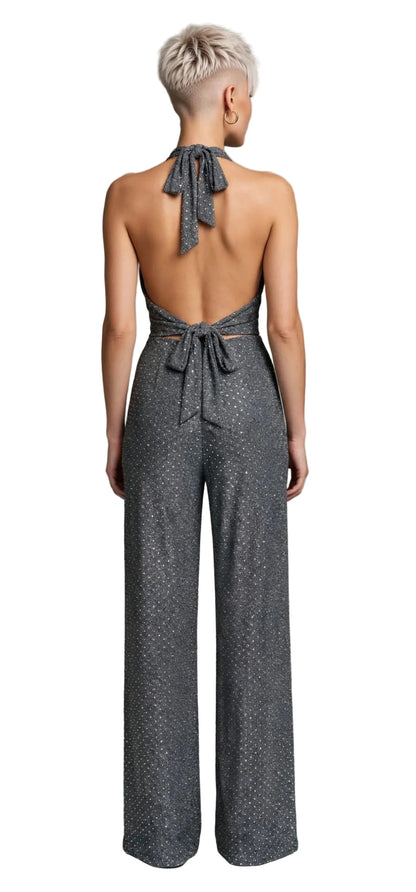 SIMONA JUMPSUIT – BIELASTISCHER STOFFOVERALL MIT APPLIKATION