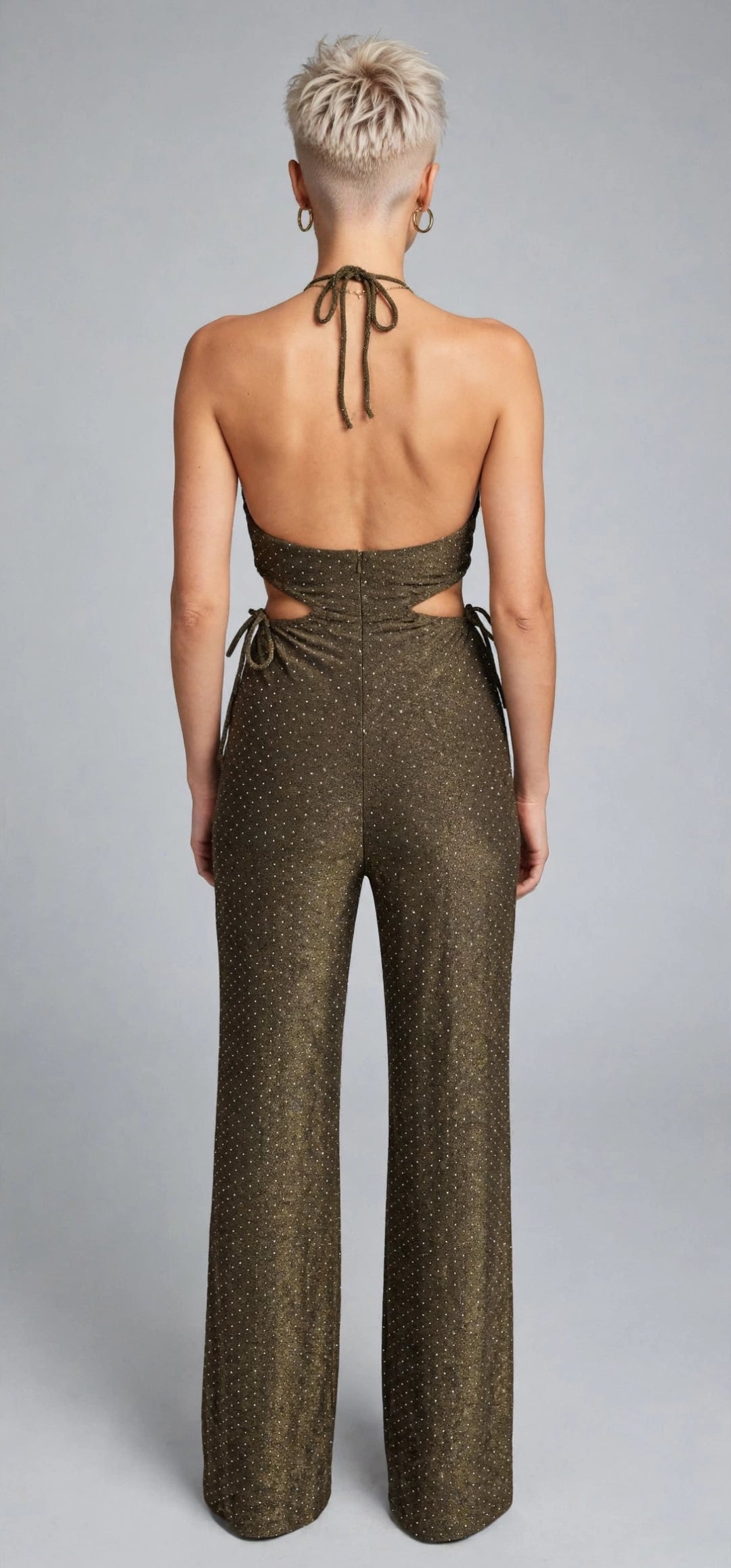 CALLIOPE JUMPSUIT - TUTA TESSUTO BIELASTICO CON APPLICAZIONE DI BORCHIETTE EFFETTO STRASS
