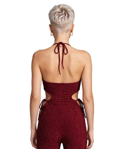 CALLIOPE JUMPSUIT - TUTA TESSUTO BIELASTICO CON APPLICAZIONE DI BORCHIETTE EFFETTO STRASS