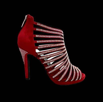 Sandalo a tronchetto Wish Dance Shop ELSY Plus in morbido camoscio rosso con Swarovski boreali, plateau flex e tacco alto a spillo largo
