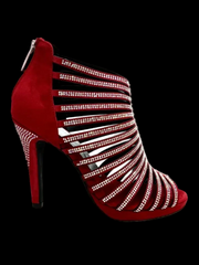 Carica immagine nella Galleria, ELSY Plus (LP7) - Sandalo a Tronchetto Da Donna in Morbido Camoscio Rosso Con Swarovski Boreali con Plateau Flex e Tacco Alto a Spillo Largo