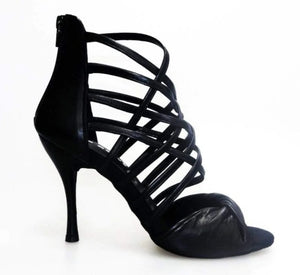Natalia (360) - Woman's High Sandal in Black Leather Stiletto Heel covered in leather