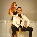 Load image into Gallery viewer, Viper Red (460PW) - Woman&#39;s Sandal in Black Suede Livery in Red and White Studs and Stiletto Heel Covered in Black Suede
