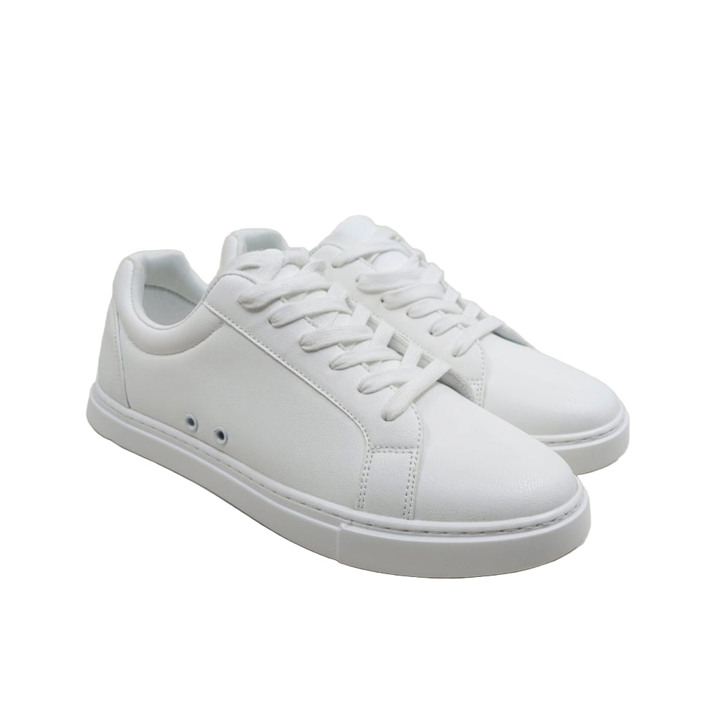 Sneaker ecopelle bianca Suprema White Black Vortex (FCE) con suola in gomma e resina, dettagli neri e design confortevole.